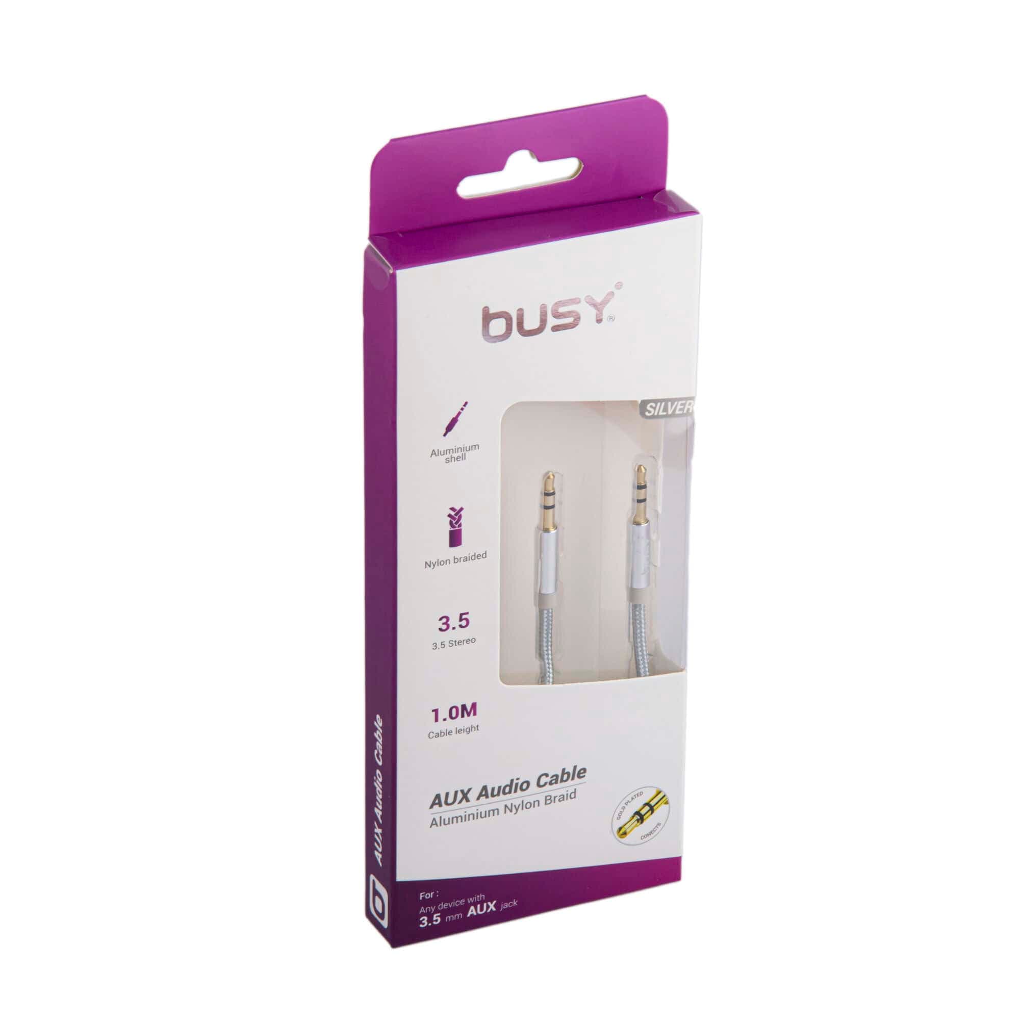 Аудио кабел 1м 3,5 метален сребрена боја БИЗИ 50709 - слика 2