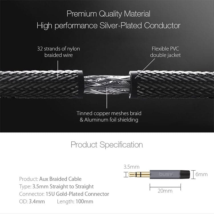 Аудио кабел 1м 3,5 метален сребрена боја БИЗИ 50709 - слика 4