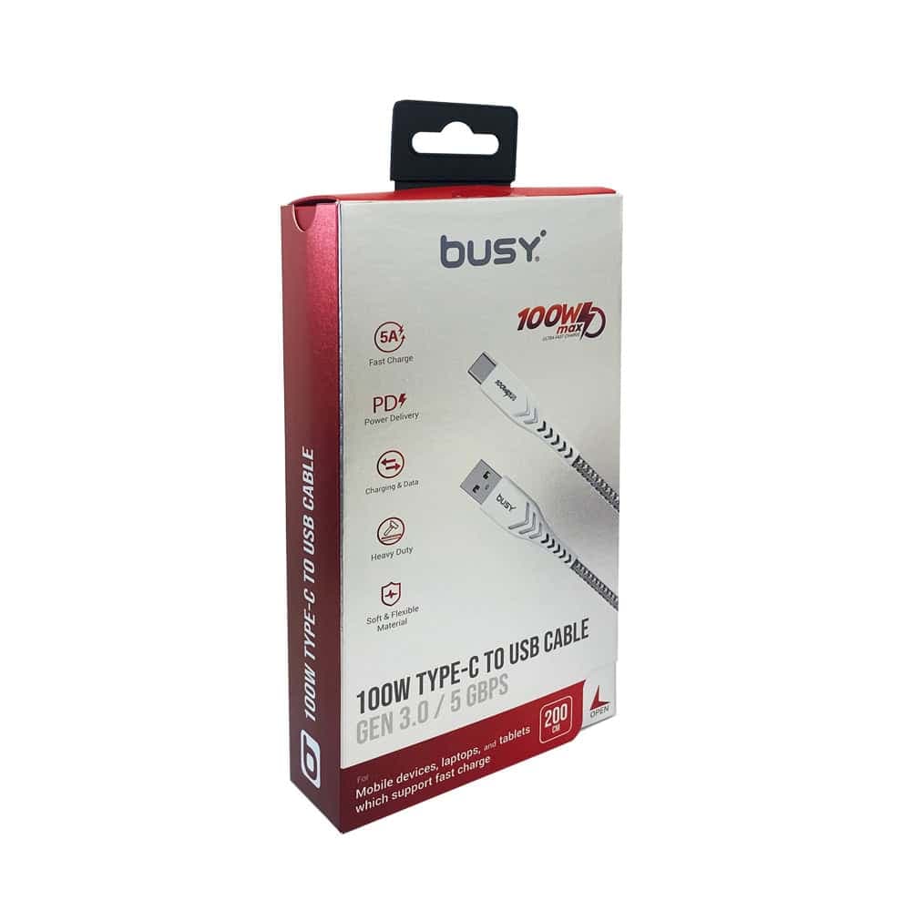 USB Кабел Tип С - 2m. плетен Busy - слика 2