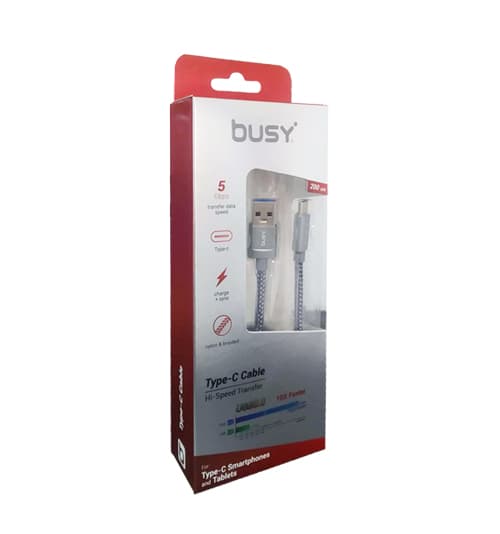 USB Кабел Tип С - 2m. плетен Busy - слика 1