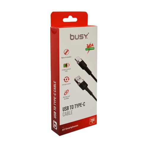 Тип Ц УСБ кабел 2м плетен црн Busy 50800 - слика 1