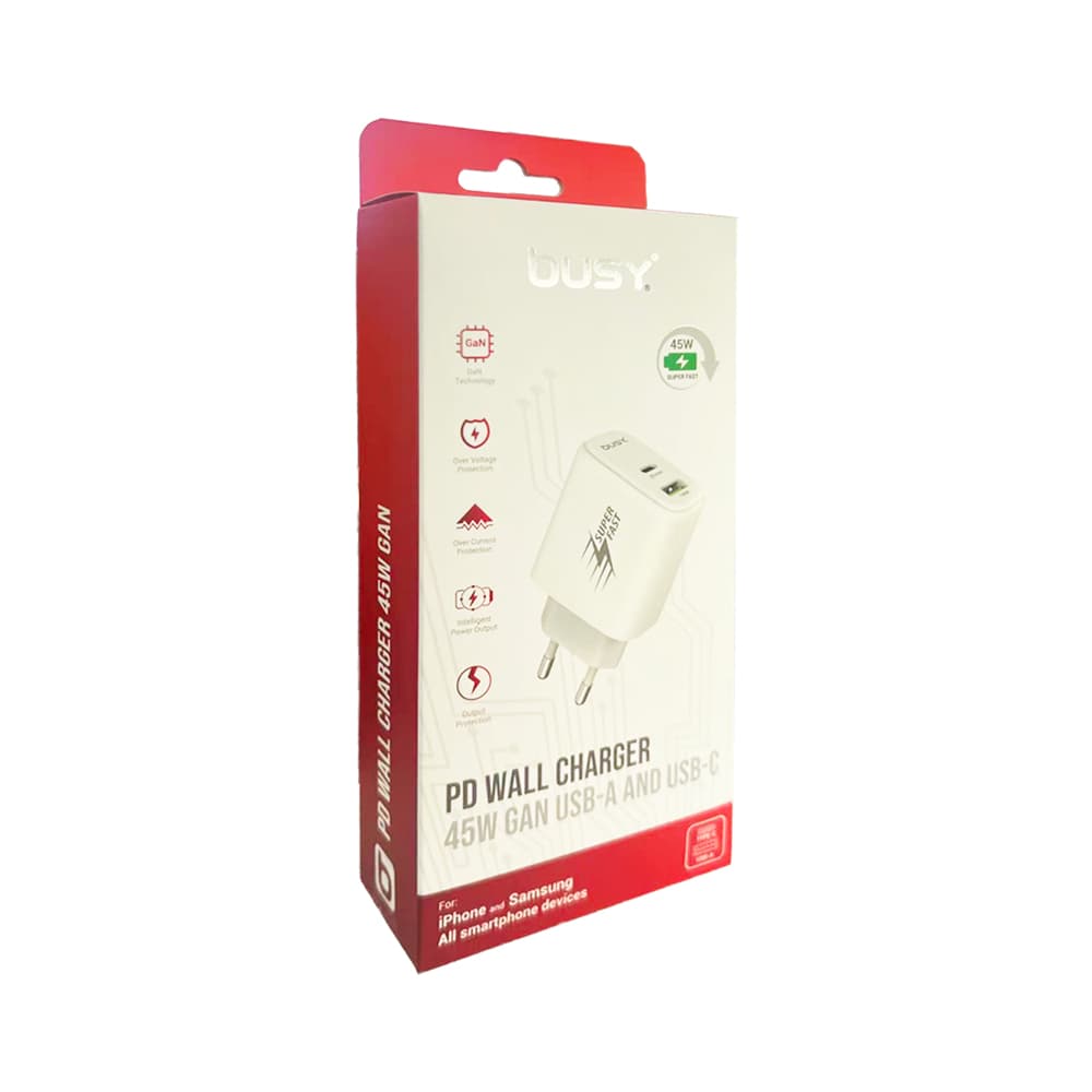 БИЗИ Ѕиден двоерн УСБ полнач 45W ГАН - слика 1