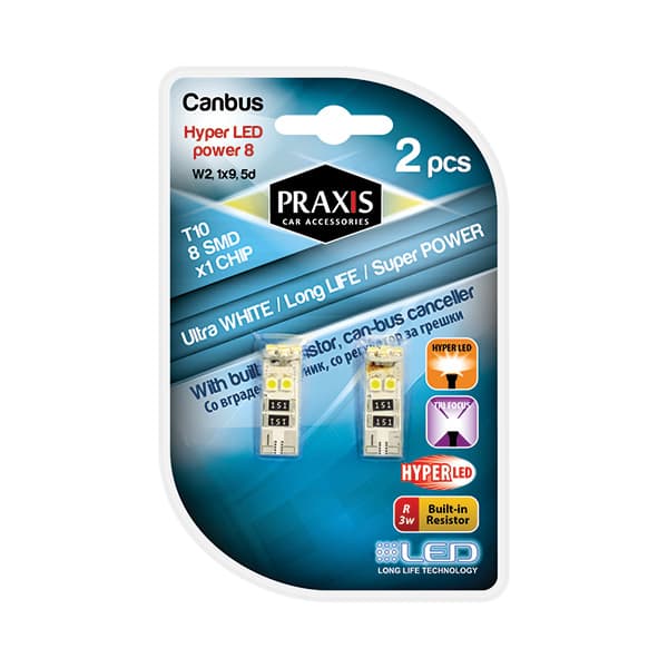 Лед канбус Praxis T10-8SMD/3528 White (54020) - слика 1