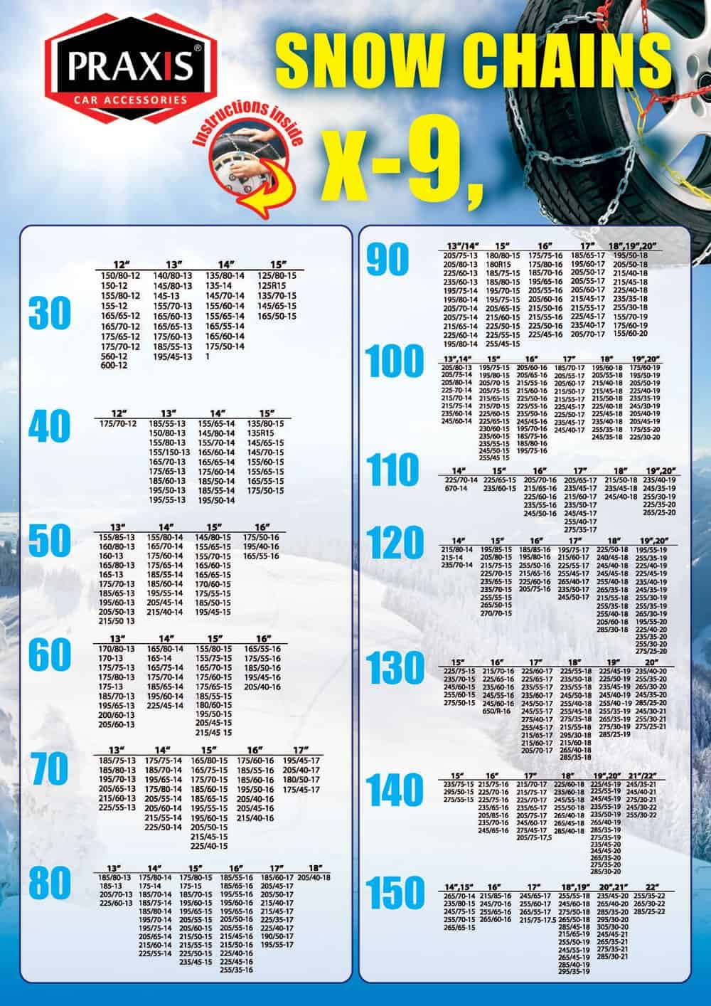 Ланци за снег Praxis - 9 мм - тип - 100 (92100) - слика 2