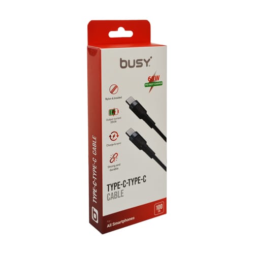 БИЗИ Кабел Тип Ц-Тип Ц Плет 60Њ (Црн) 1м - 050772