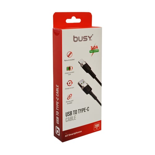 Тип Ц УСБ кабел 2м плетен црн Busy 50800