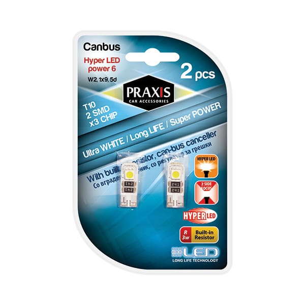 Лед канбус Praxis  T10-2SMD/5050 White (54019)